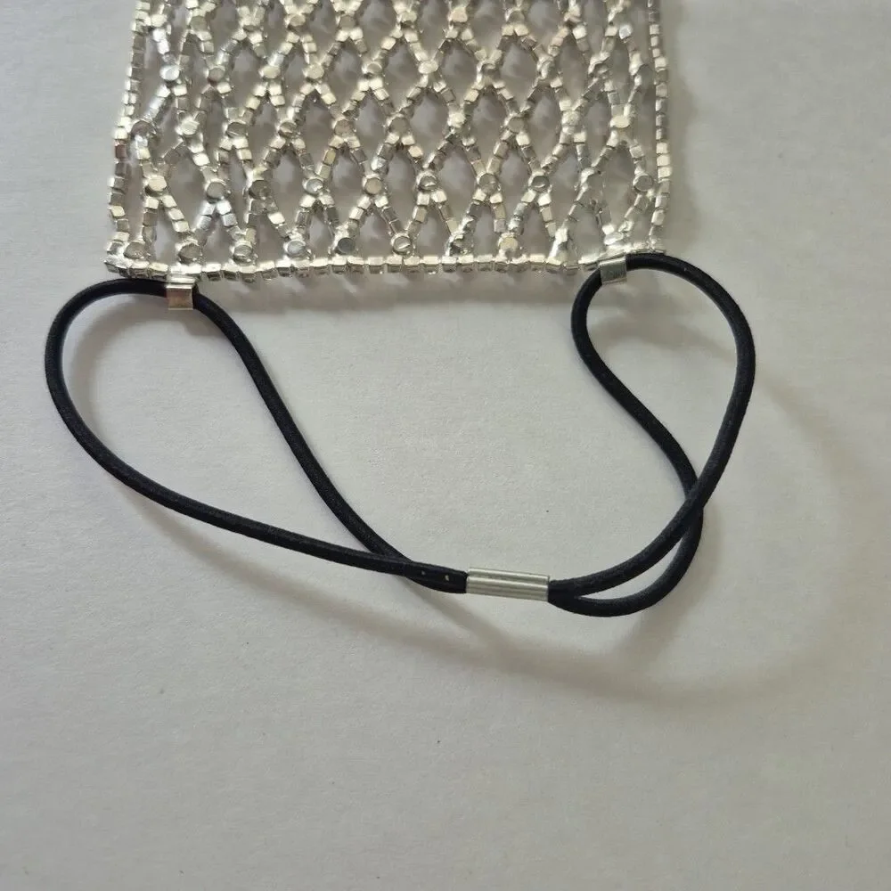 Silver Bling Shiny Rhinestone Mesh Cosplay Costume Face Mask Accessory New